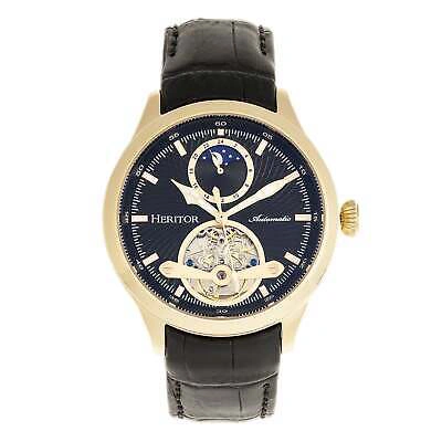 Pre-owned Heritor Automatic Gregory Semi-skeleton Leather-band Watch - Silver/black