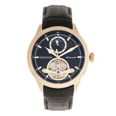 Pre-owned Heritor Automatic Gregory Semi-skeleton Leather-band Watch - Silver/black