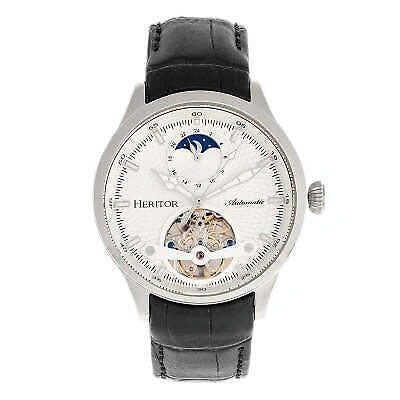 Pre-owned Heritor Automatic Gregory Semi-skeleton Leather-band Watch - Silver/black