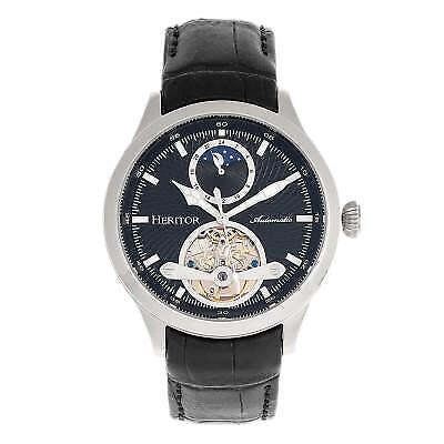 Pre-owned Heritor Automatic Gregory Semi-skeleton Leather-band Watch - Silver/black