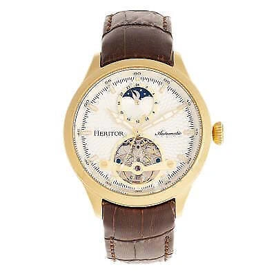 Pre-owned Heritor Automatic Gregory Semi-skeleton Leather-band Watch - Silver/black