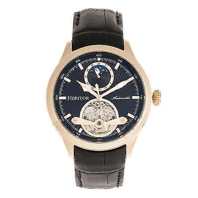 Pre-owned Heritor Automatic Gregory Semi-skeleton Leather-band Watch - Silver/black