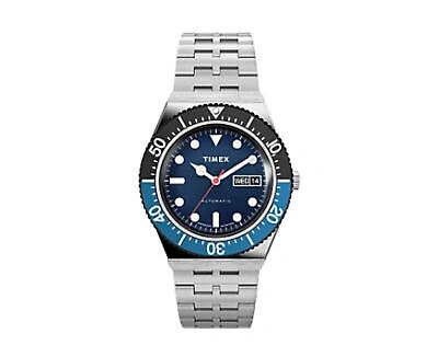 Pre-owned Timex Q M79 Automatic 40mm Stainless Steel Bracelet Ste/blue Watch Tw2v25100vq In Silver