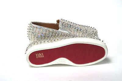 Pre-owned Christian Louboutin White Ab/clear Ab Roller Boat Woman Flat Sneaker