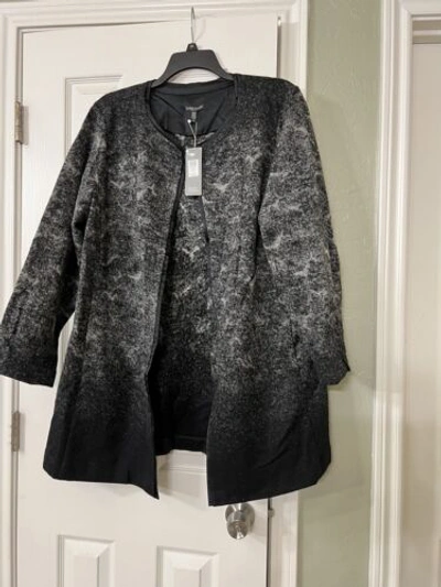 Pre-owned Eileen Fisher 2x $488  Black Felted Wool Sprinkles Round Nk Jacket W/pockets