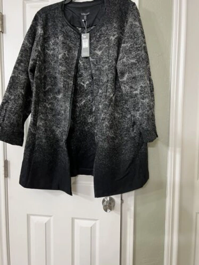 Pre-owned Eileen Fisher 2x $488  Black Felted Wool Sprinkles Round Nk Jacket W/pockets