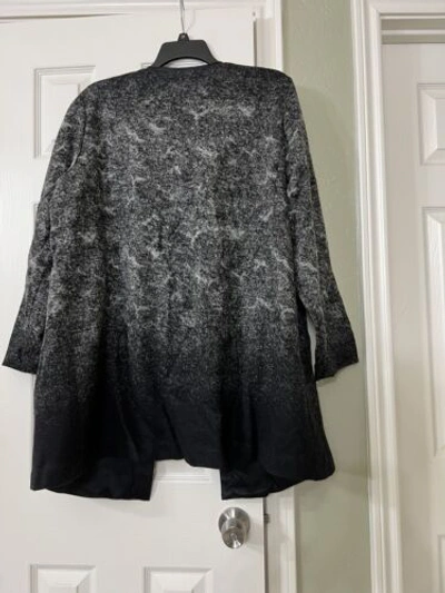 Pre-owned Eileen Fisher 2x $488  Black Felted Wool Sprinkles Round Nk Jacket W/pockets