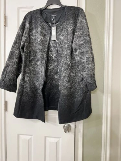 Pre-owned Eileen Fisher 2x $488  Black Felted Wool Sprinkles Round Nk Jacket W/pockets