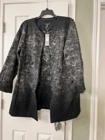 Pre-owned Eileen Fisher 2x $488  Black Felted Wool Sprinkles Round Nk Jacket W/pockets