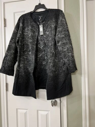 Pre-owned Eileen Fisher 2x $488  Black Felted Wool Sprinkles Round Nk Jacket W/pockets