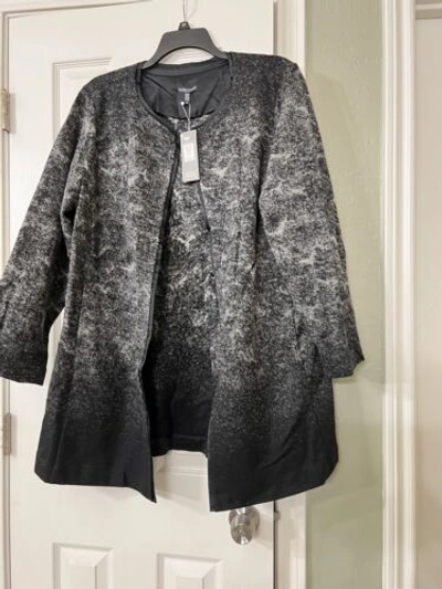 Pre-owned Eileen Fisher 2x $488  Black Felted Wool Sprinkles Round Nk Jacket W/pockets