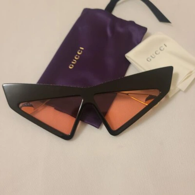 Pre-owned Gucci Hollywood Forever Gg0430 Black Pink Crystal Cateye Sunglasses Msrp $1245