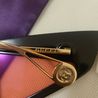 Pre-owned Gucci Hollywood Forever Gg0430 Black Pink Crystal Cateye Sunglasses Msrp $1245