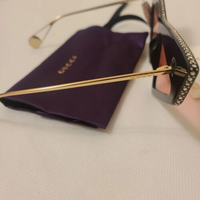 Pre-owned Gucci Hollywood Forever Gg0430 Black Pink Crystal Cateye Sunglasses Msrp $1245