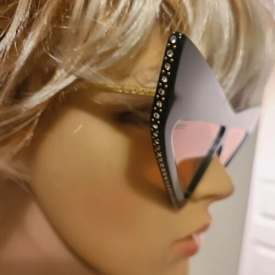 Pre-owned Gucci Hollywood Forever Gg0430 Black Pink Crystal Cateye Sunglasses Msrp $1245