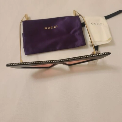 Pre-owned Gucci Hollywood Forever Gg0430 Black Pink Crystal Cateye Sunglasses Msrp $1245