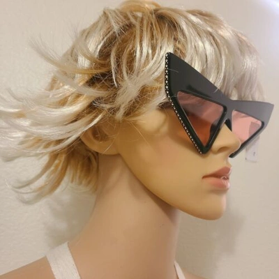 Pre-owned Gucci Hollywood Forever Gg0430 Black Pink Crystal Cateye Sunglasses Msrp $1245