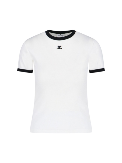 Shop Courrèges Logo Embroidery T-shirt In White