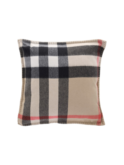 Shop Burberry Check Pillow In Beige
