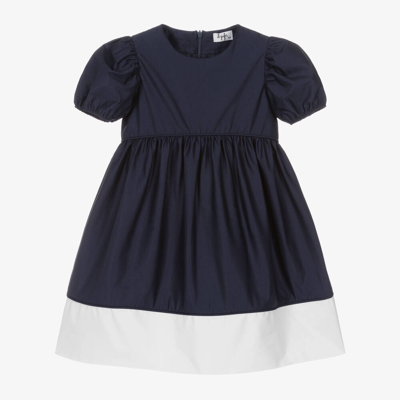 Shop Il Gufo Girls Navy Blue Cotton Dress