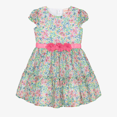 Shop Boboli Girls Pink & Green Floral Chiffon Dress