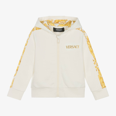 Shop Versace Boys Ivory Cotton Barocco Zip-up Top