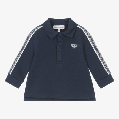 Shop Emporio Armani Boys Blue Cotton Taped Polo Shirt