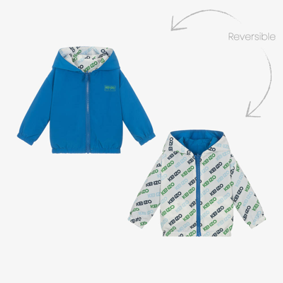 Shop Kenzo Kids Blue Hooded Reversible Jacket