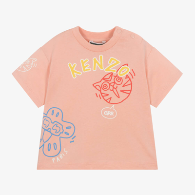 Shop Kenzo Kids Girls Pink Cotton Tiger & Boke T-shirt