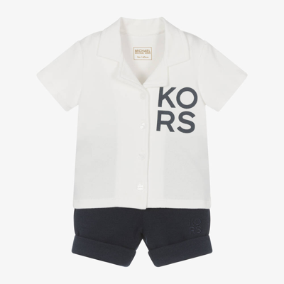 Shop Michael Kors Boys Ivory & Blue Cotton Shorts Set