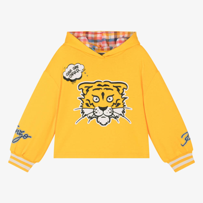 Shop Kenzo Kids Girls Yellow Tiger Cotton Hoodie