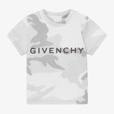 Shop Givenchy Boys Grey Camouflage Cotton T-shirt