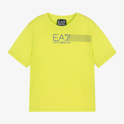 Shop Ea7 Emporio Armani Boys Lime Green Cotton Reflective  T-shirt