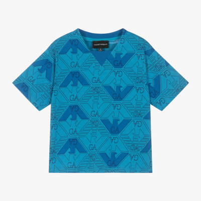 Shop Emporio Armani Boys Blue Graphic Cotton T-shirt