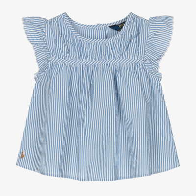 Shop Ralph Lauren Girls Blue Striped Cotton Blouse