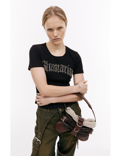 Blumarine Butterfly Mini Leather Shoulder Bag In Brown
