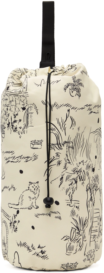 Shop Kijun Beige Drawstring Sport Bag In Print Cream