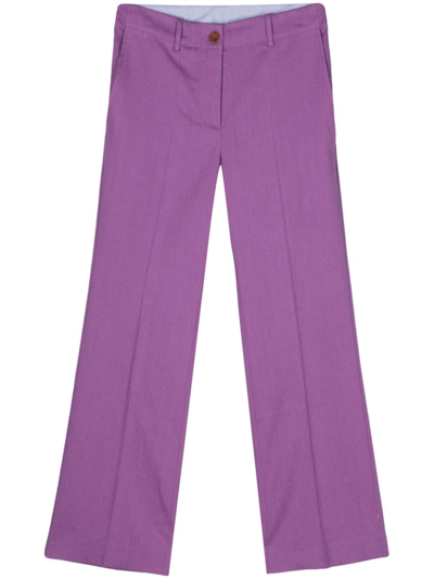 Shop Alysi Flared Linen Cropped Trousers In Violet