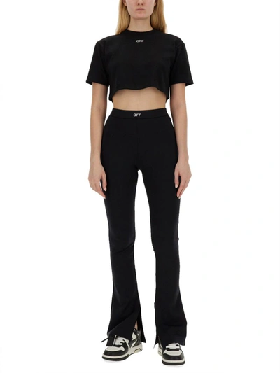 Shop Off-white Ribbed Cropped T-shirt In Black