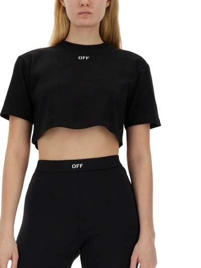 Shop Off-white Ribbed Cropped T-shirt In Black