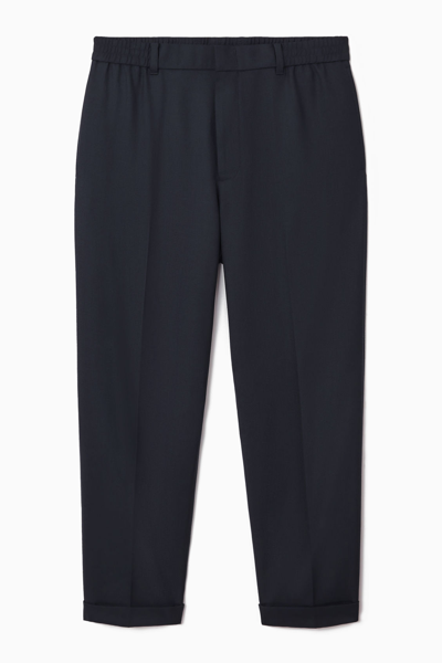 Shop Cos Turn-up Wool-blend Trousers In Blue