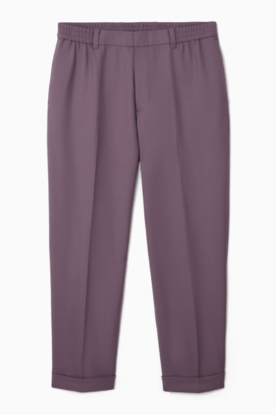 Shop Cos Turn-up Wool-blend Trousers In Purple