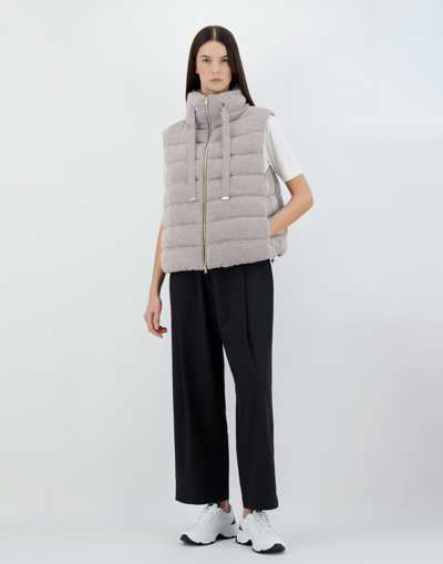 Herno Shiny Knit Sleeveless Jacket In Pearl