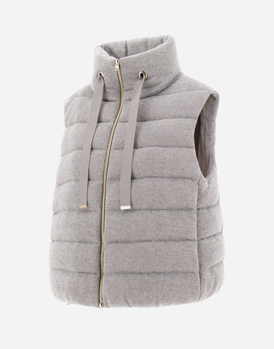 Herno Shiny Knit Sleeveless Jacket In Pearl