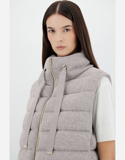 Herno Shiny Knit Sleeveless Jacket In Pearl