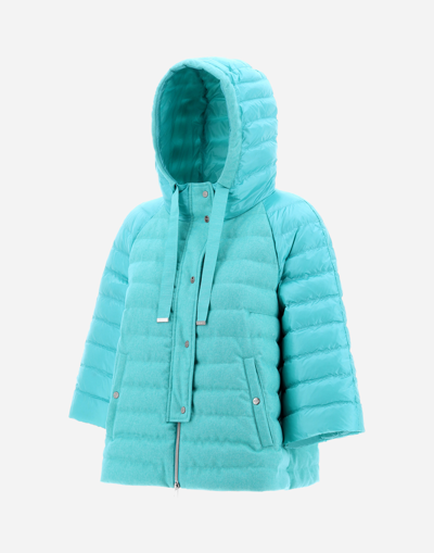 Herno Cashmere Silk And Nylon Ultralight A-line Jacket In Aqua