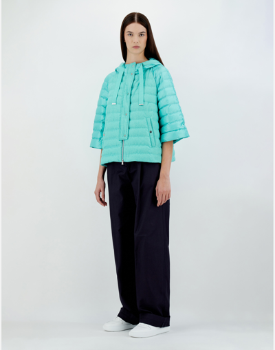 Herno Cashmere Silk And Nylon Ultralight A-line Jacket In Aqua