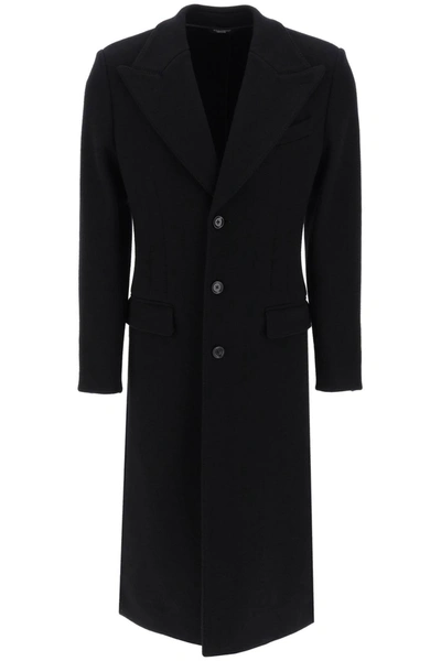 Shop Dolce & Gabbana Techno Wool Deconstructed Coat In Black