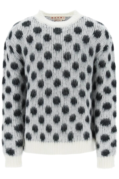 Shop Marni Polka Dot Mohair Sweater In White, Black