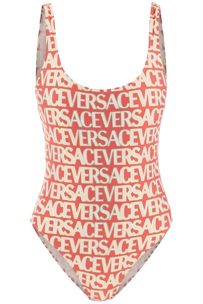 Shop Versace Allover One Piece Swimwear In Fuchsia